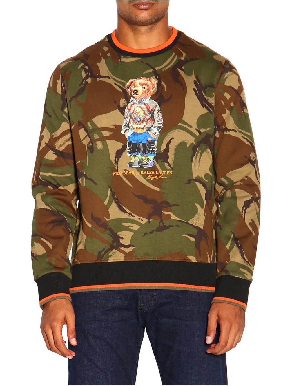 Polo Ralph Lauren Polo Bear Camo Crewneck Sweatshirt Orange Trim Size L